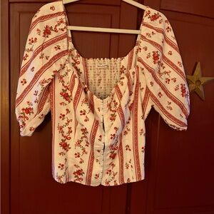 Reformation Red and White Floral Blouse
